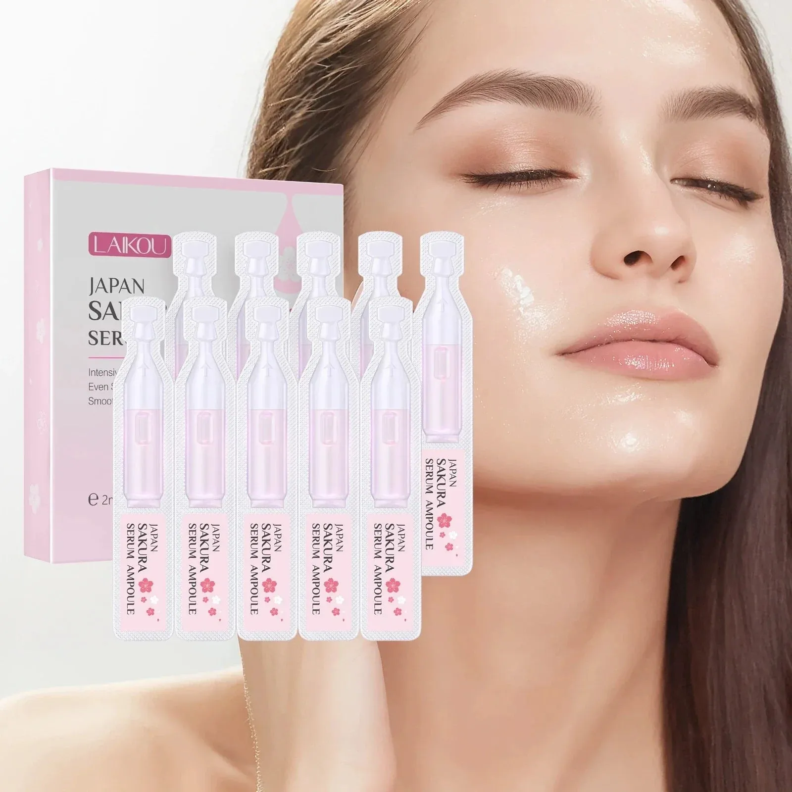 10 Piece Laikou Sakura Face Serum Ampoule Moisturizing & Brightening