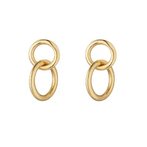 9kt Gold small Double Circle Drop Earrings