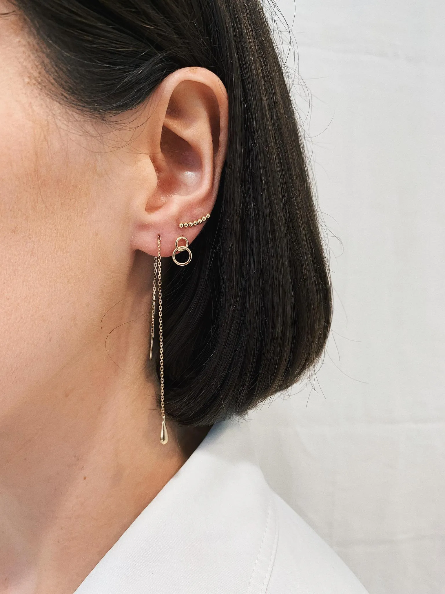 9kt Gold small Double Circle Drop Earrings