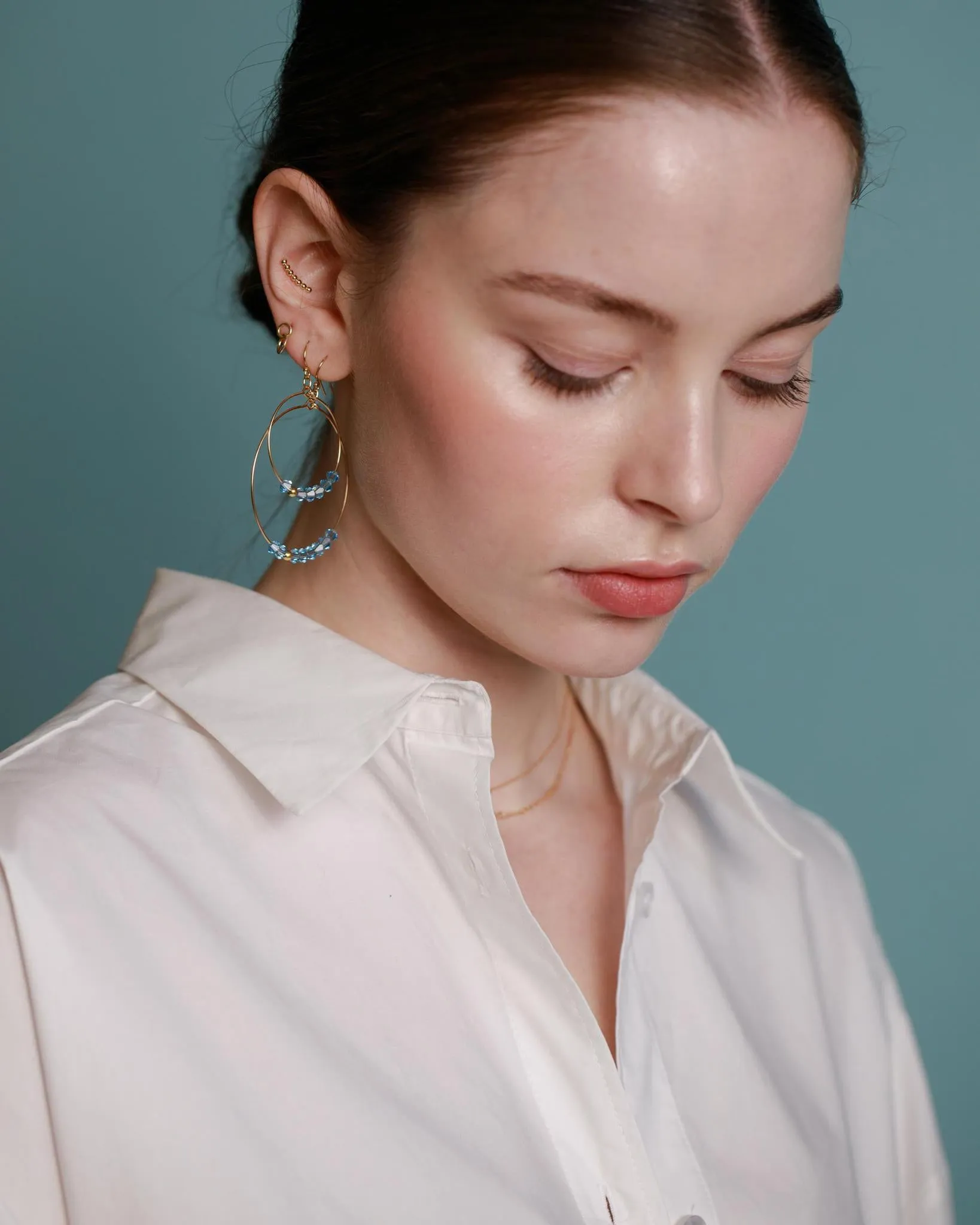 9kt Gold small Double Circle Drop Earrings