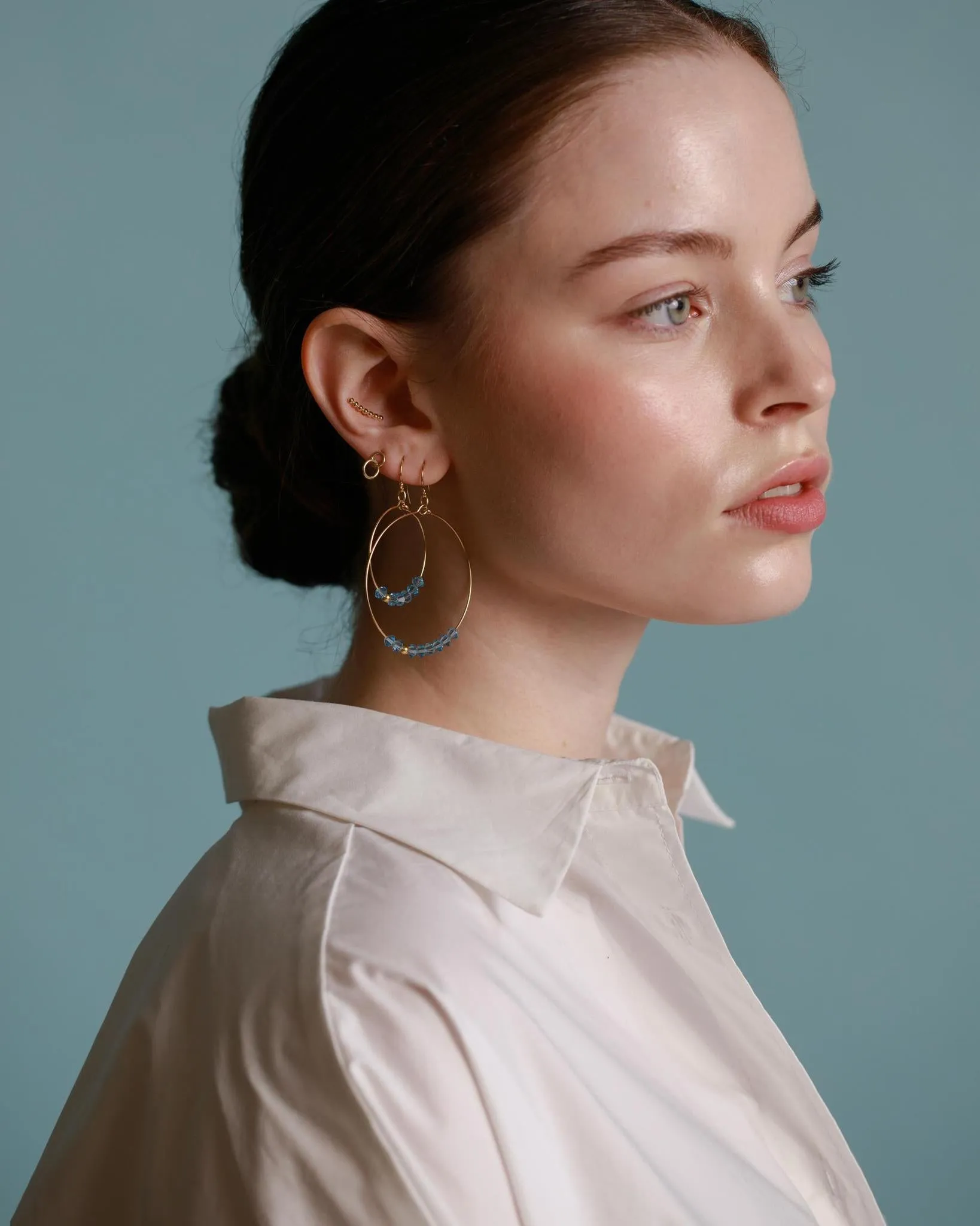 9kt Gold small Double Circle Drop Earrings