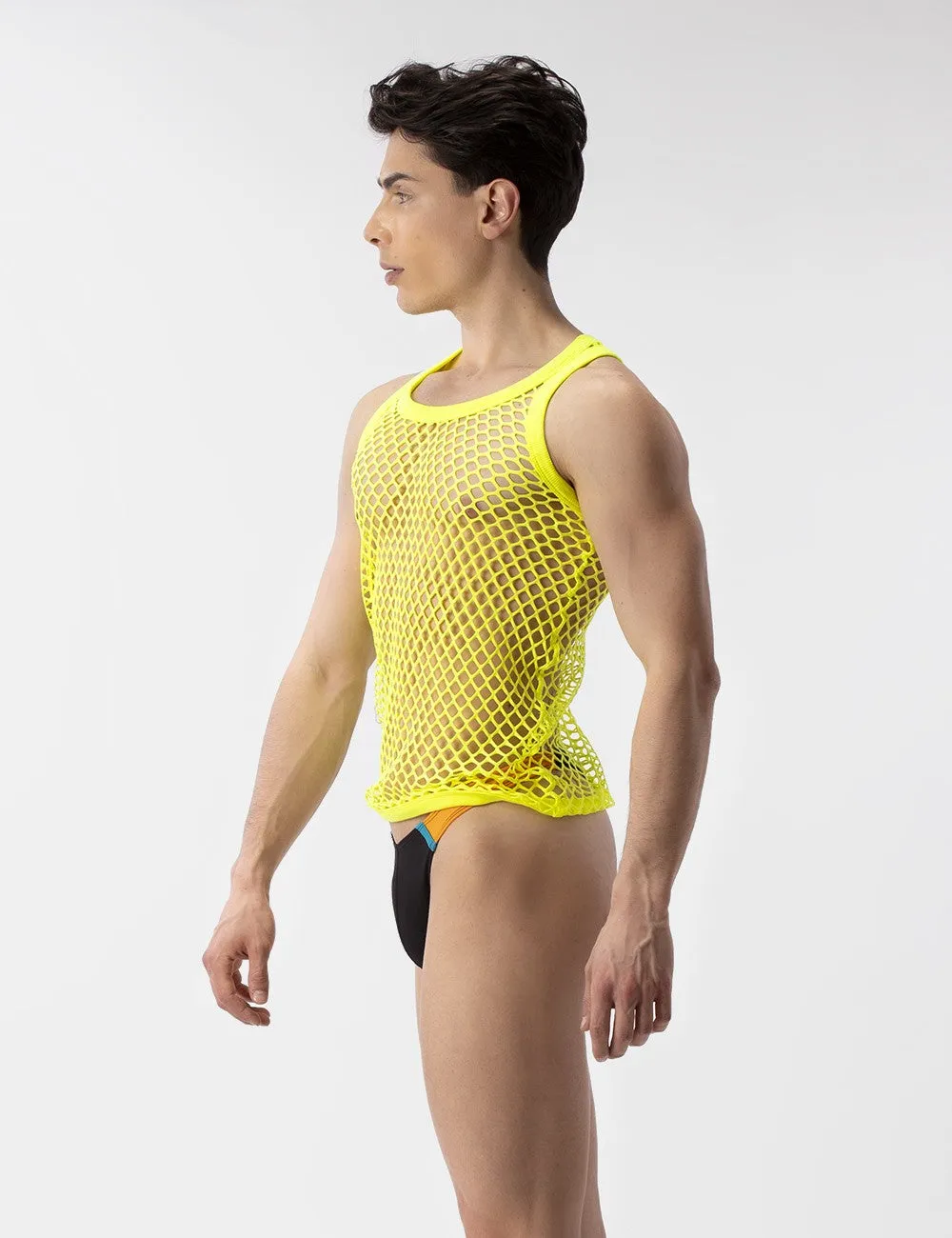 Barcode Berlin Daniya fishnet tank top neon yellow