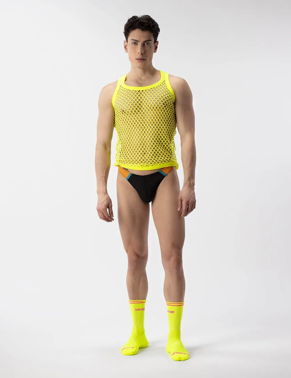Barcode Berlin Daniya fishnet tank top neon yellow