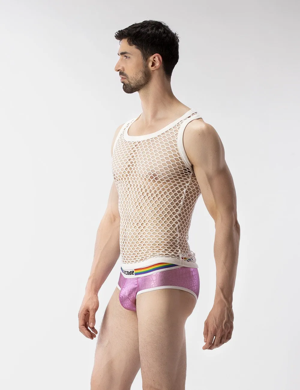 Barcode Berlin Daniya fishnet tank top white