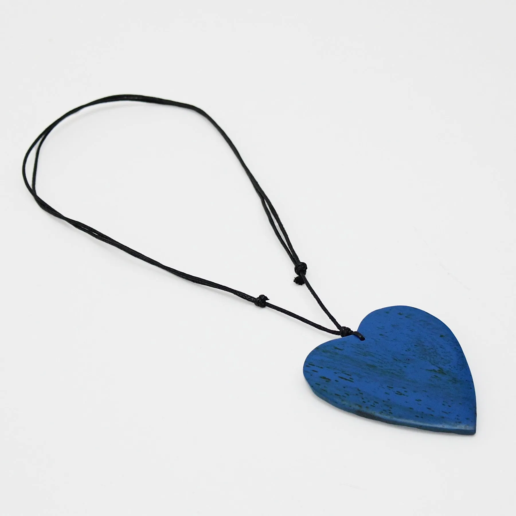 Blue Gabi Heart Wood Necklace