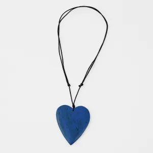 Blue Gabi Heart Wood Necklace
