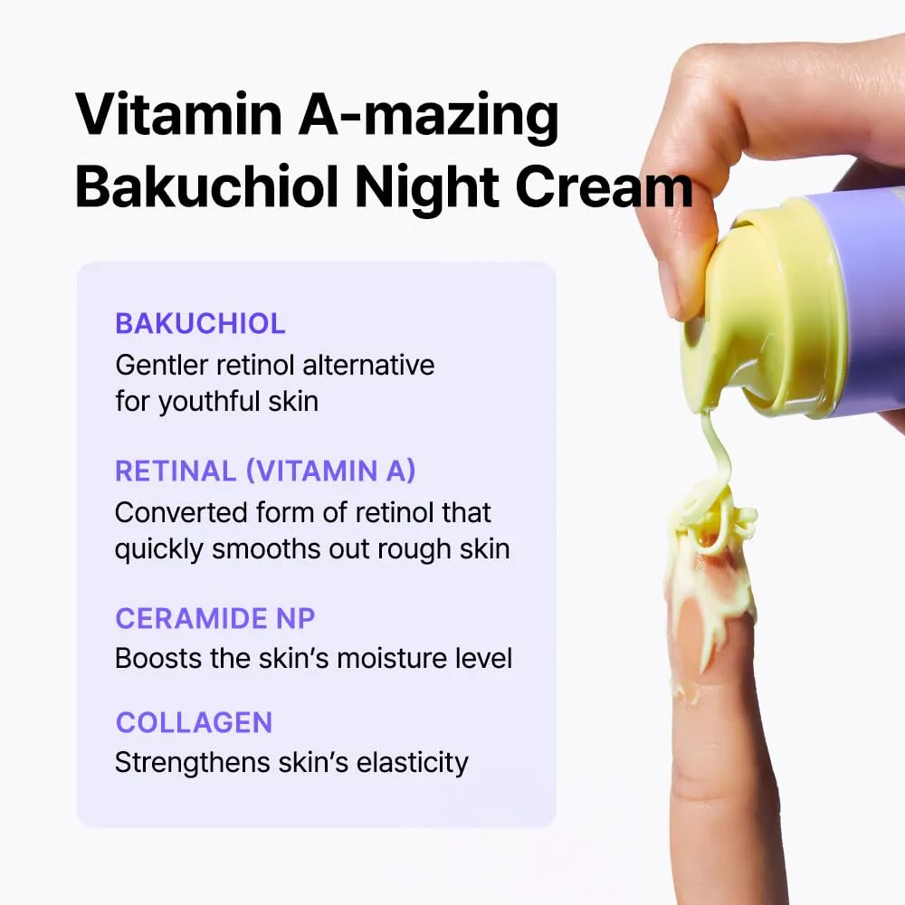 BY WISHTREND] Vitamin A-mazing Bakuchiol Retinal Night Cream, Retinol Alternative, Slow Aging, Skin Smoothing, Pore Refining, Anti-Wrinkle, Sensitive skin 1.05 oz