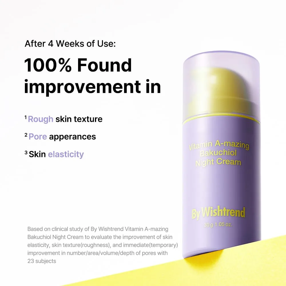 BY WISHTREND] Vitamin A-mazing Bakuchiol Retinal Night Cream, Retinol Alternative, Slow Aging, Skin Smoothing, Pore Refining, Anti-Wrinkle, Sensitive skin 1.05 oz
