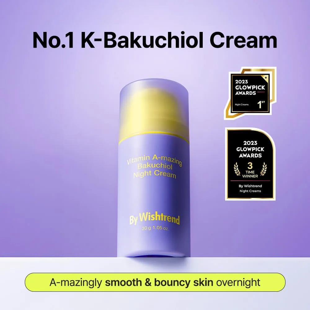 BY WISHTREND] Vitamin A-mazing Bakuchiol Retinal Night Cream, Retinol Alternative, Slow Aging, Skin Smoothing, Pore Refining, Anti-Wrinkle, Sensitive skin 1.05 oz