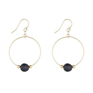 Gold Filled Black Agate Small Hoop Earrings