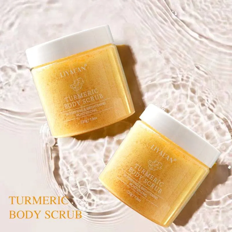 Turmeric Body Scrub Soften Cutin Skin Brightening Moisturizing Sea Salt Exfoliating Pore Cleaning Smooth Face Anti-Acne 220g