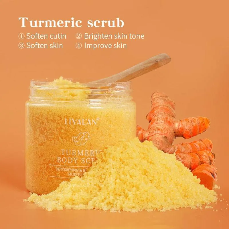 Turmeric Body Scrub Soften Cutin Skin Brightening Moisturizing Sea Salt Exfoliating Pore Cleaning Smooth Face Anti-Acne 220g