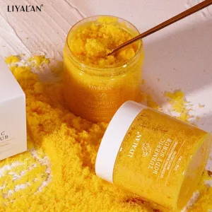 Turmeric Body Scrub Soften Cutin Skin Brightening Moisturizing Sea Salt Exfoliating Pore Cleaning Smooth Face Anti-Acne 220g