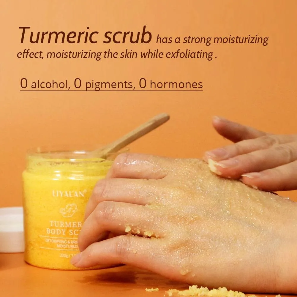 Turmeric Body Scrub Soften Cutin Skin Brightening Moisturizing Sea Salt Exfoliating Pore Cleaning Smooth Face Anti-Acne 220g