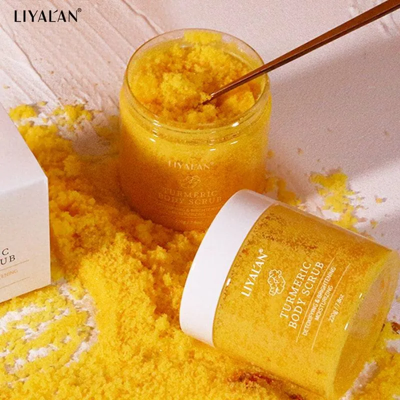 Turmeric Body Scrub Soften Cutin Skin Brightening Moisturizing Sea Salt Exfoliating Pore Cleaning Smooth Face Anti-Acne 220g