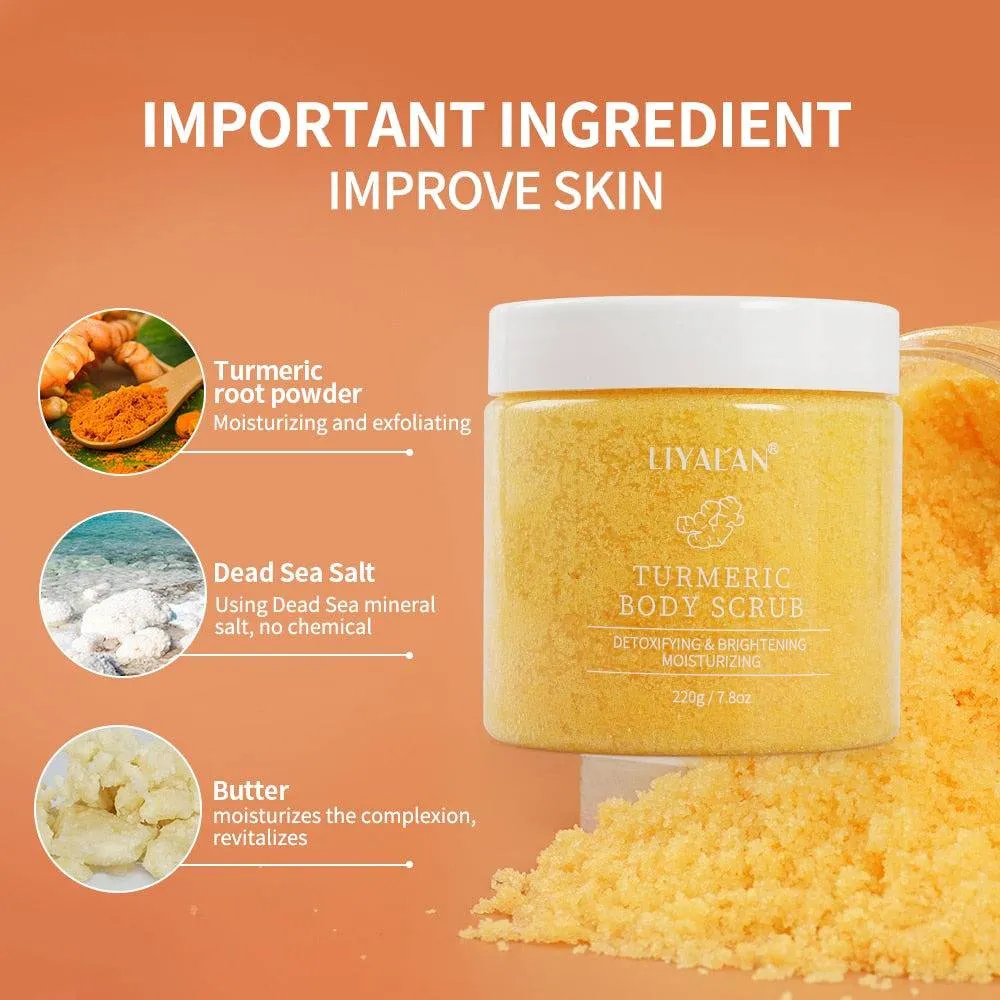 Turmeric Body Scrub Soften Cutin Skin Brightening Moisturizing Sea Salt Exfoliating Pore Cleaning Smooth Face Anti-Acne 220g